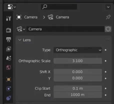 Orthographic camera settings