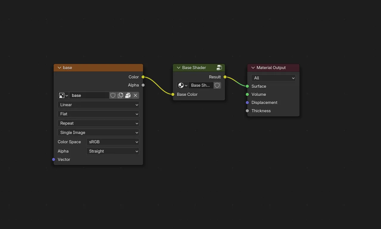 The node tree for the Base shader at the top level