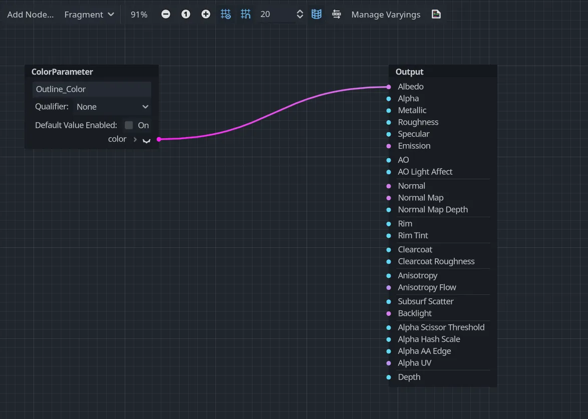 Fragment portion of Outline shader in Godot